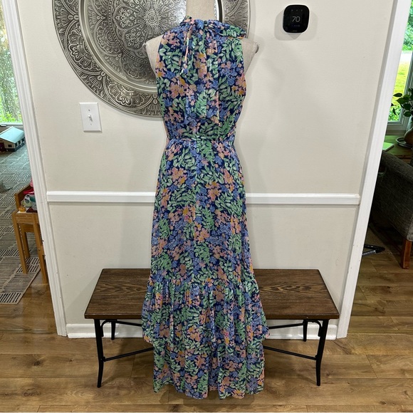 Shoshanna Midnight - Blue and Green Floral Maxi Dres with Silver Accents  Size 4 - Picture 6 of 11